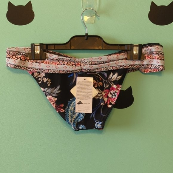 Seafolly High Cut Bikini Bottoms Black Floral US New - Picture 2 of 6